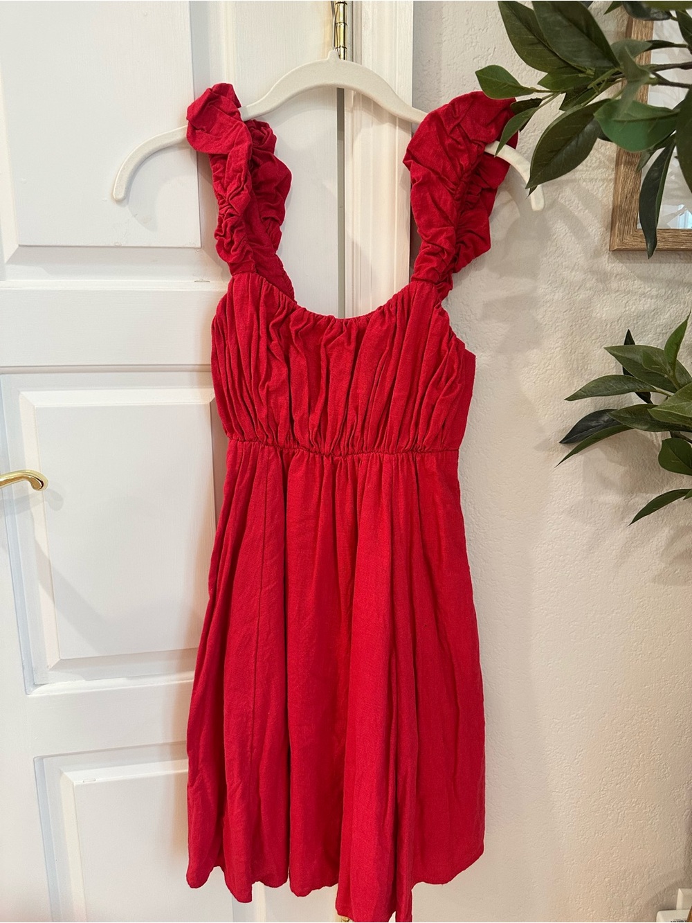 Abercrombie & Fitch Linen Pink Ruffled Strap Mini Dress